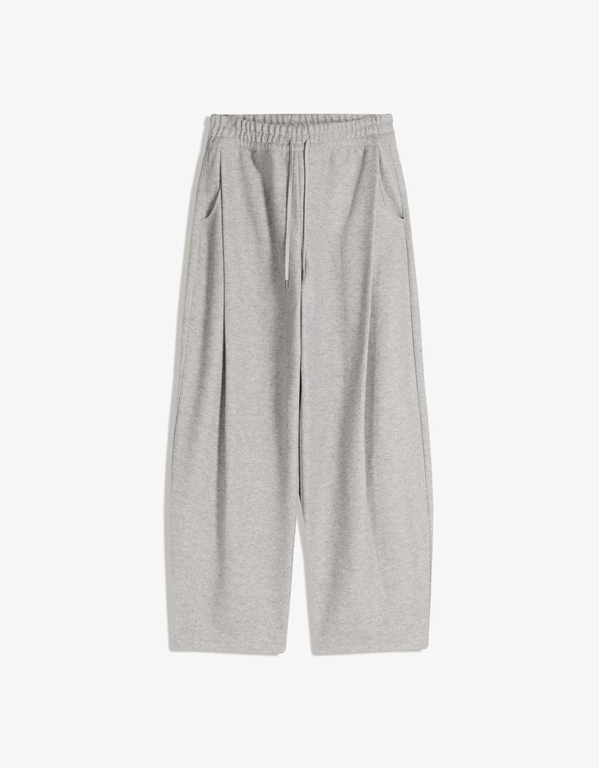 Pantalon ballon à pinces en tissu-Gris