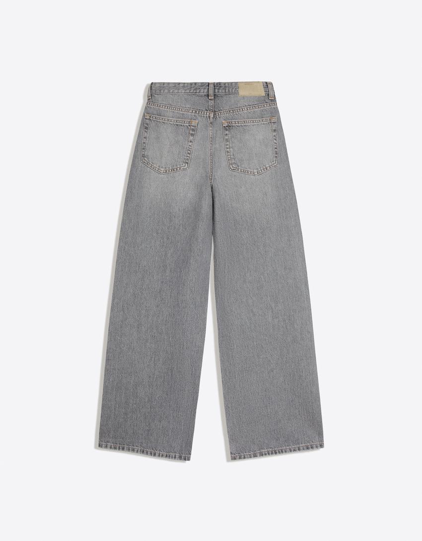 Wide-leg cross-waist jeans-Grey