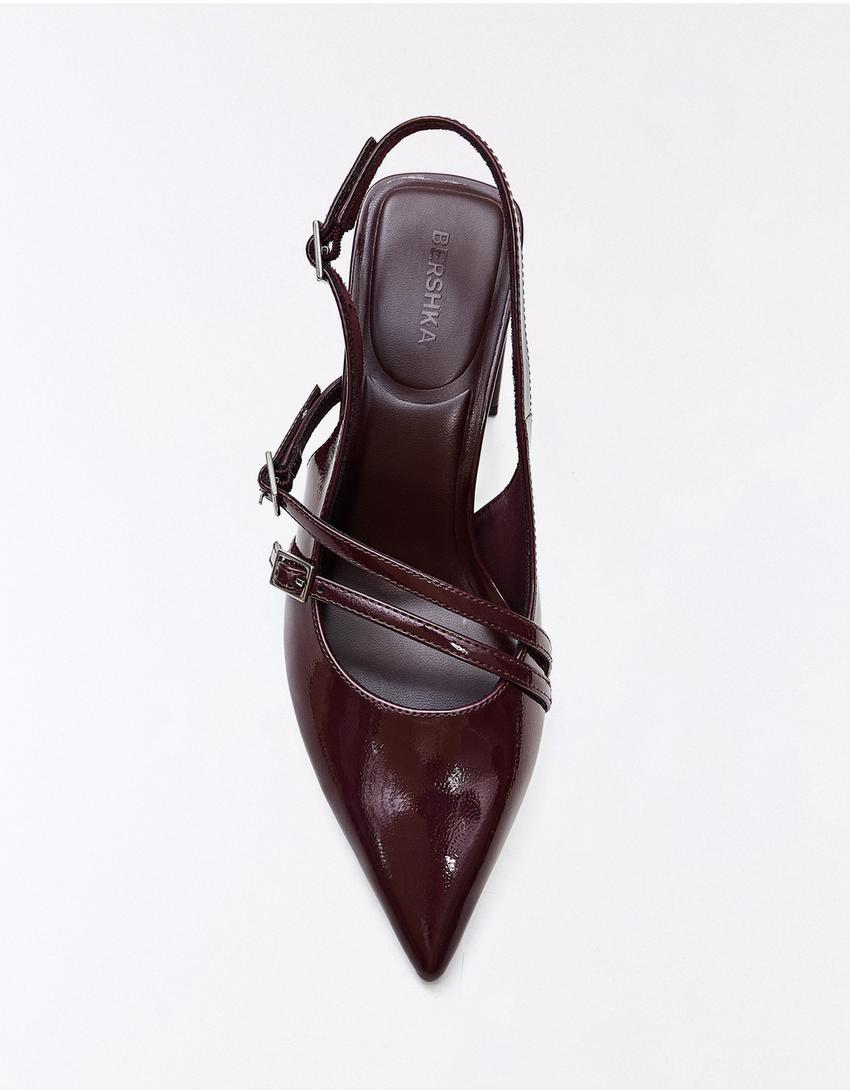 Buty z odkrytą piętą na szerokim obcasie z klamrami-Rubinowy