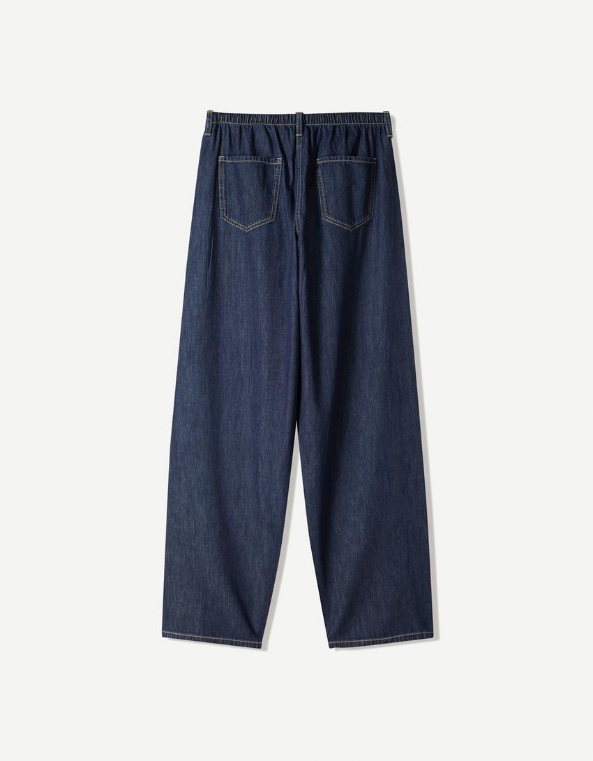 Jeans kaki lebar ringan-Navy
