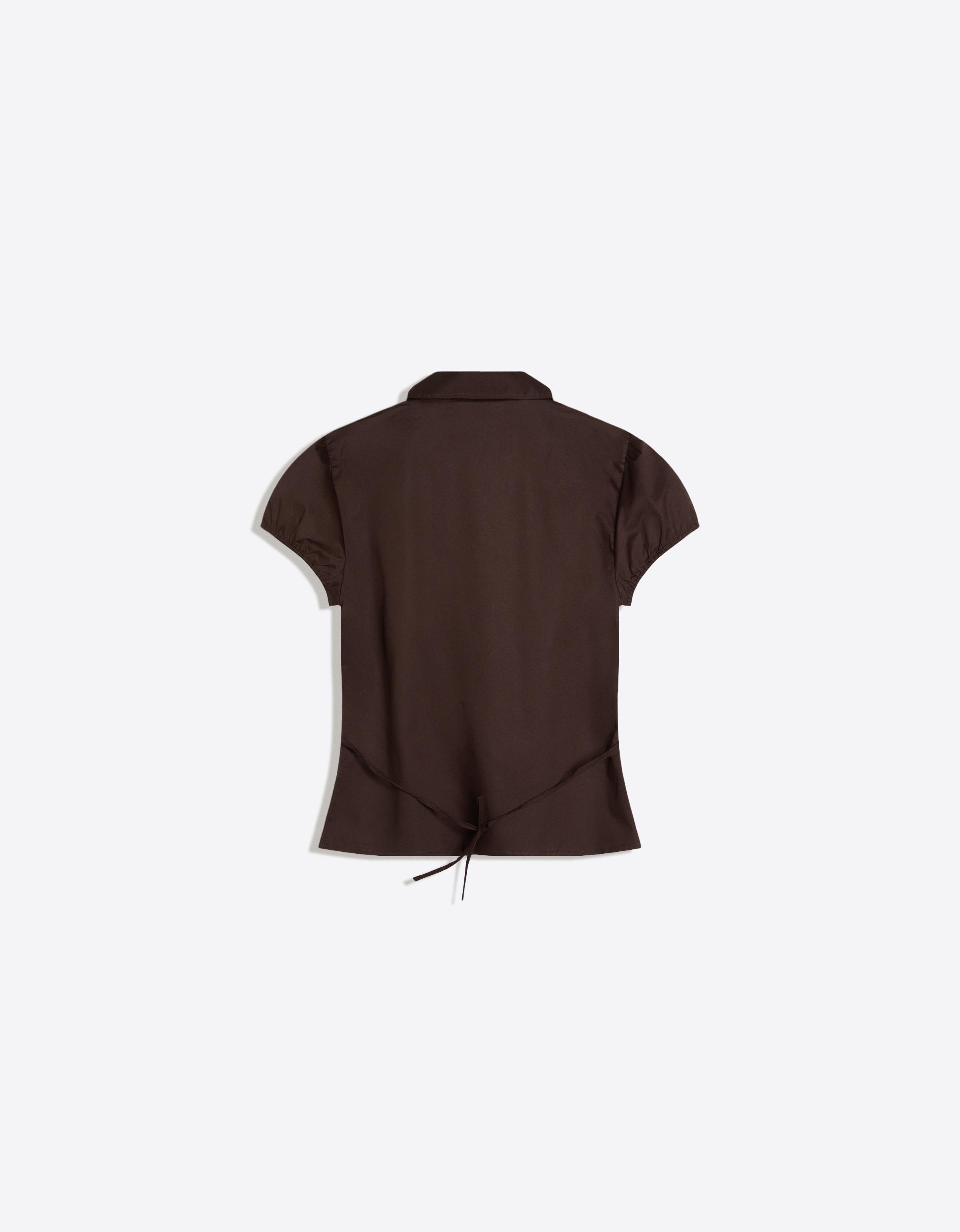 Short sleeve poplin tie-front shirt — Brown