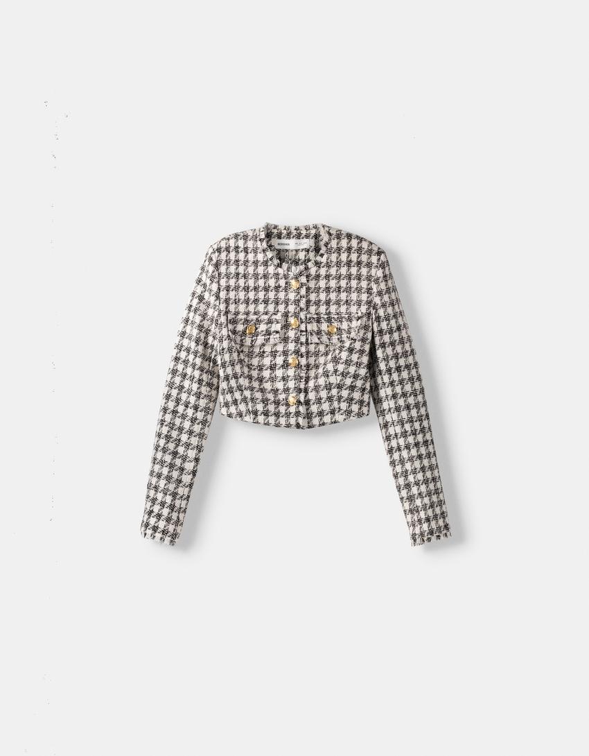 Textured cropped jacket-Black-5