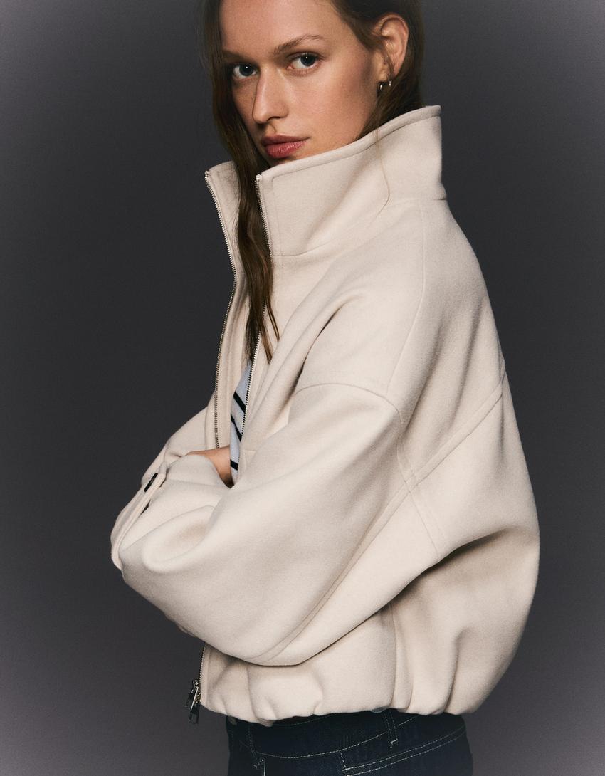 Soft touch zip-up jacket-Sand