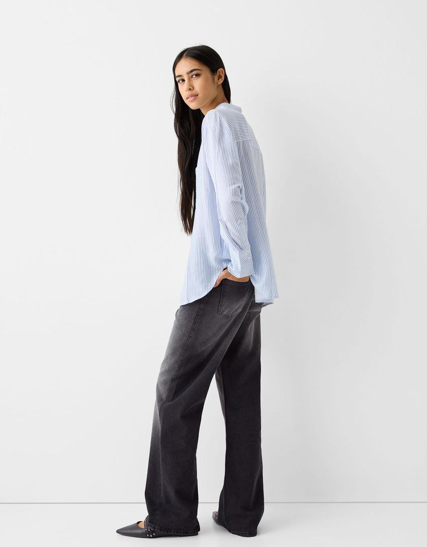 Rustic oversize long sleeve shirt-Light blue-1