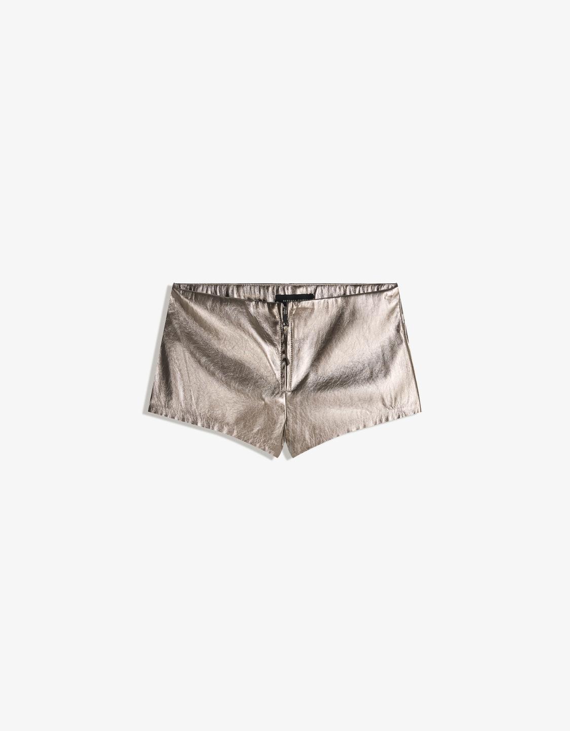 Metallic leather effect shorts