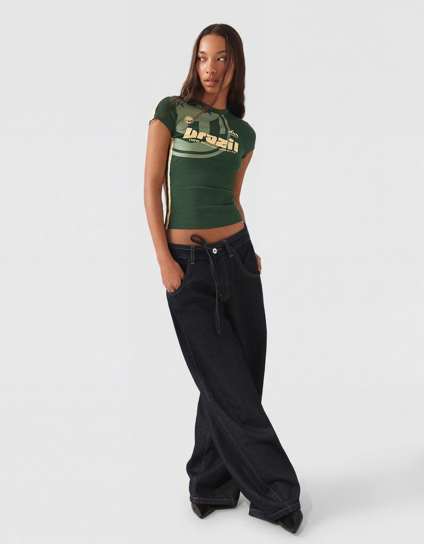 Short sleeve sport print T-shirt-Green