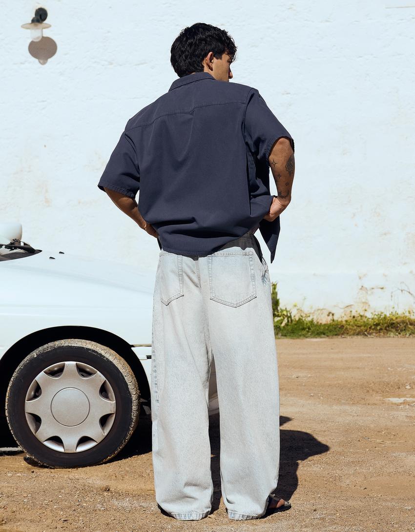 Pleated barrel jeans-Light blue