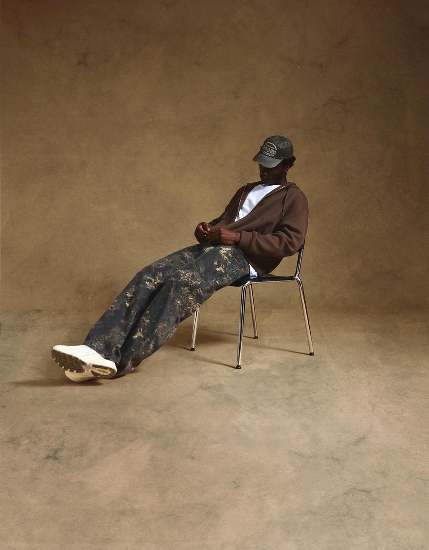 Super baggy printed trousers-Khaki