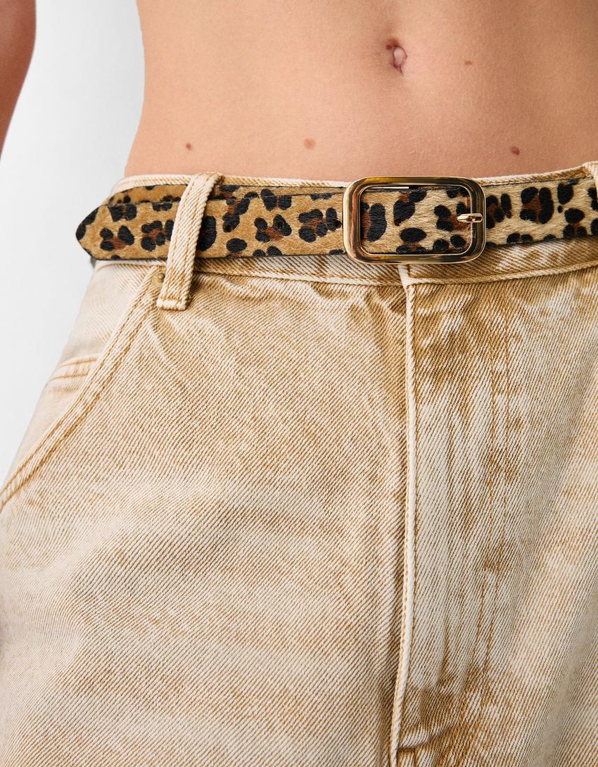 Animal print belt with buckle-Brown-1