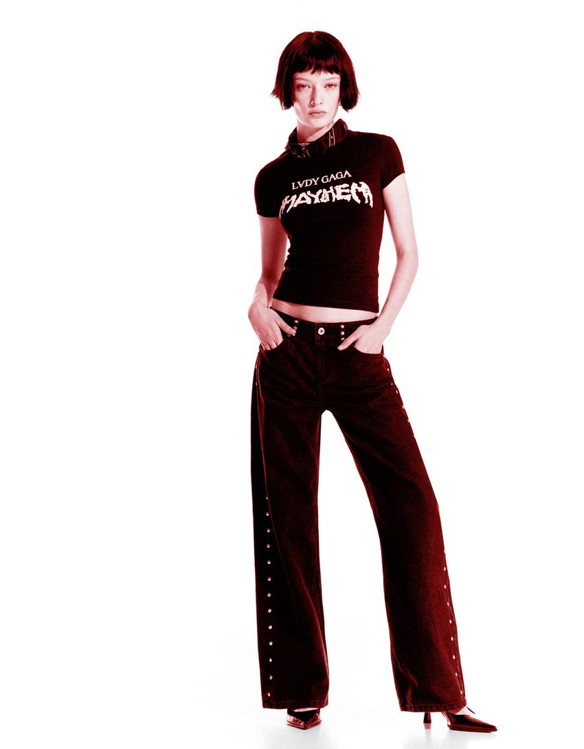 T-shirt Lady Gaga manga curta estampada-Preto