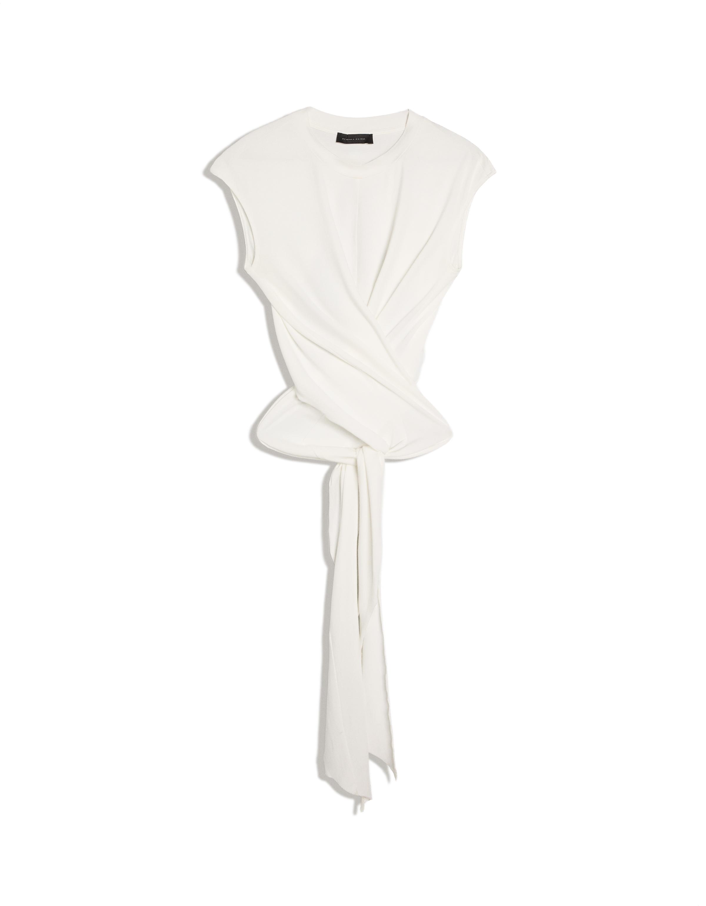 Round neck top with back knot — Off white