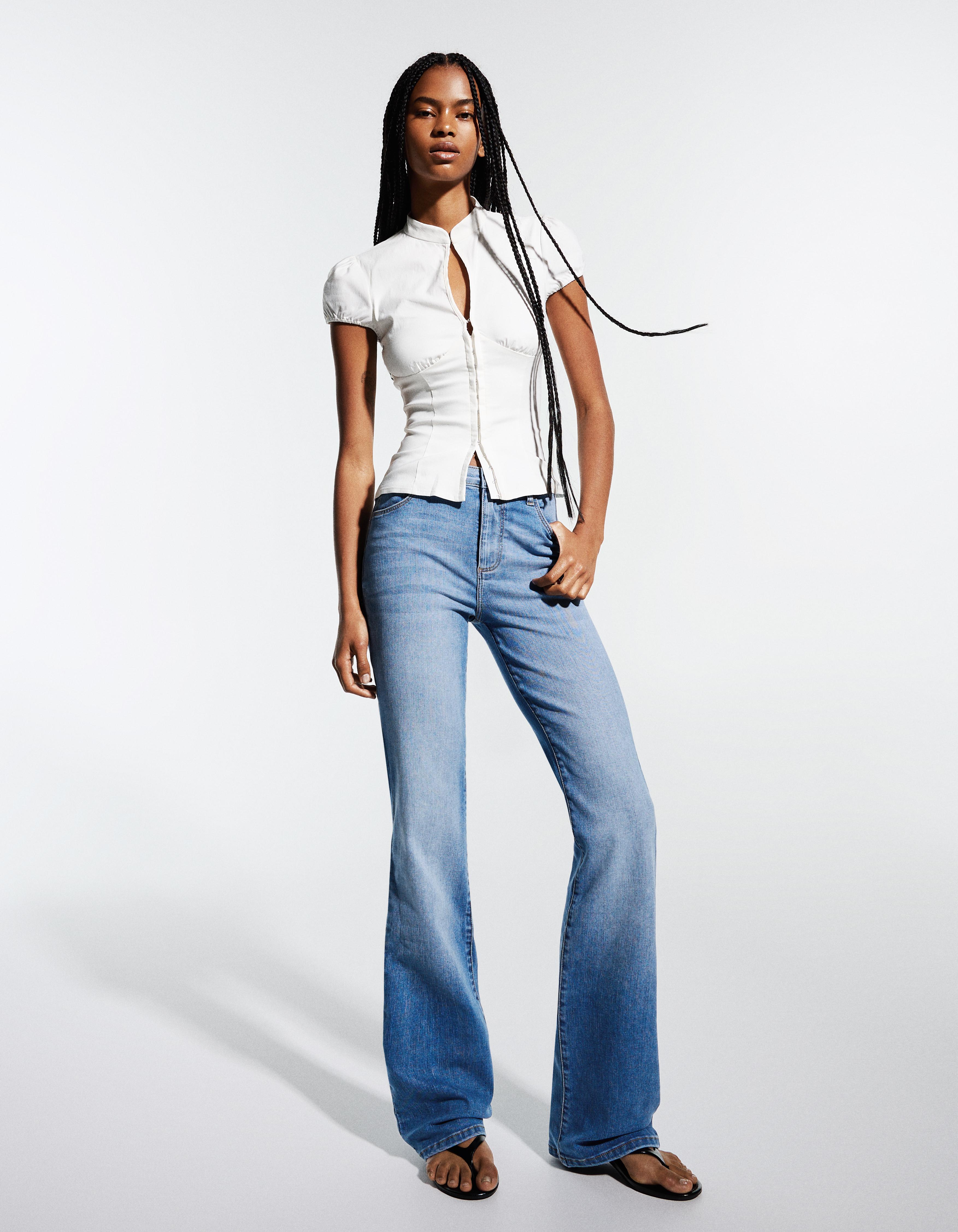 Bershka Jeans Flare Mujer Azul Lavado