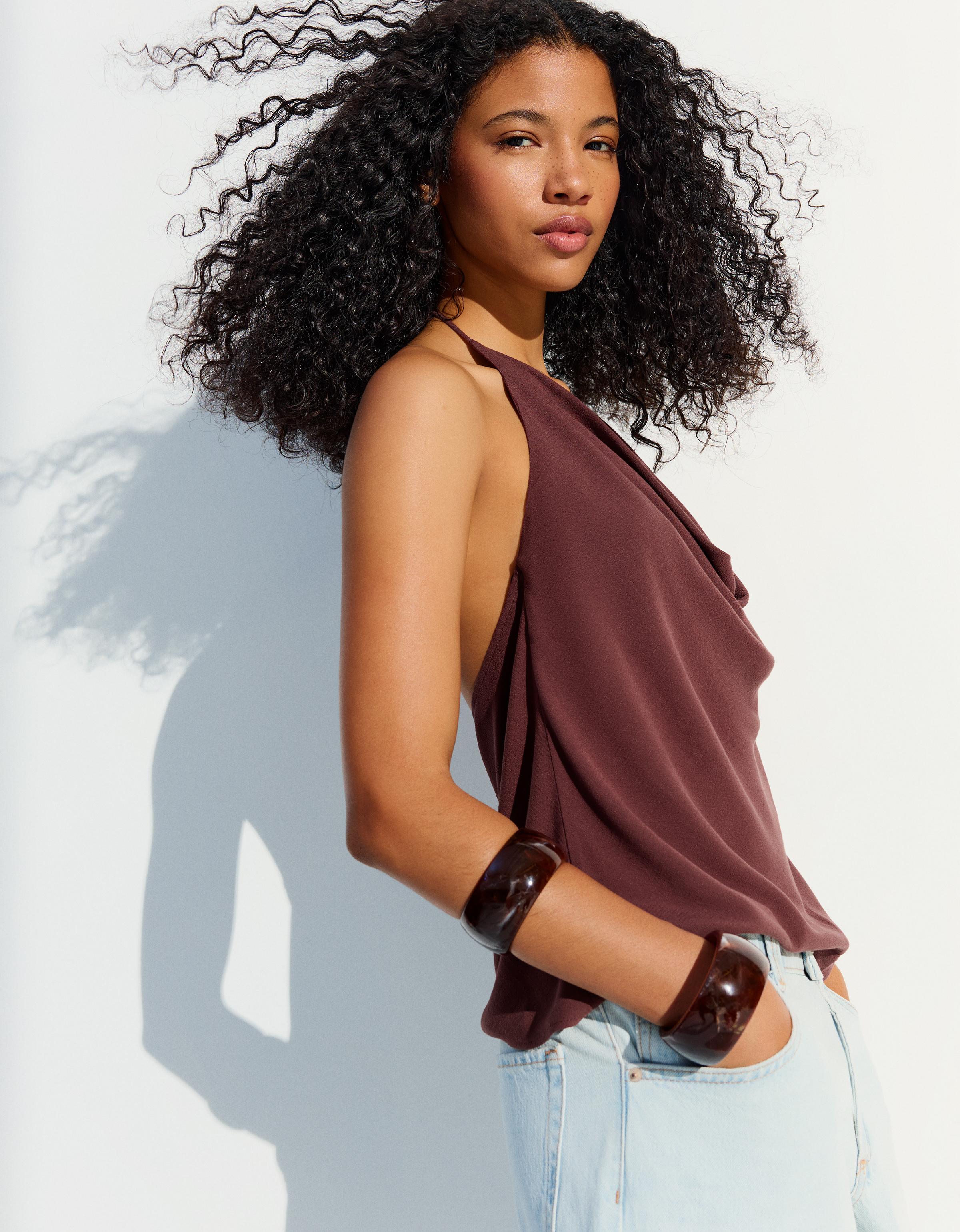 Draped halter top — Brown