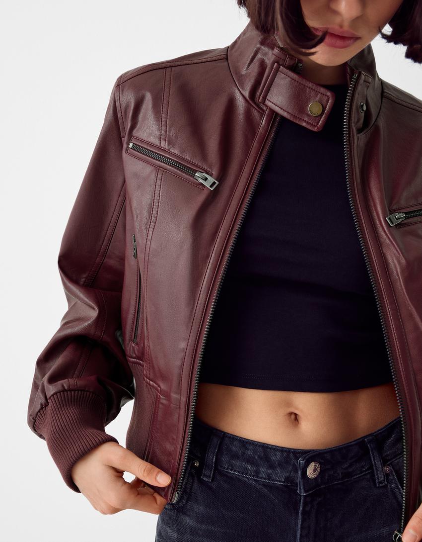 Faux leather jacket-Burgundy