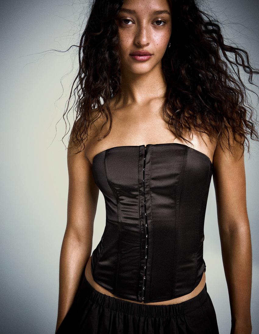 Sateen bustier top-Black
