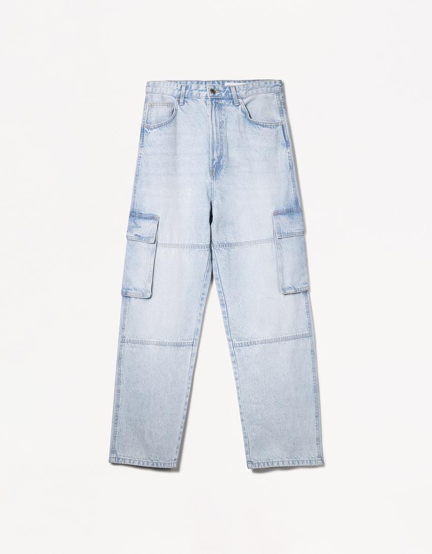 Baggy cargo jeans-Light blue