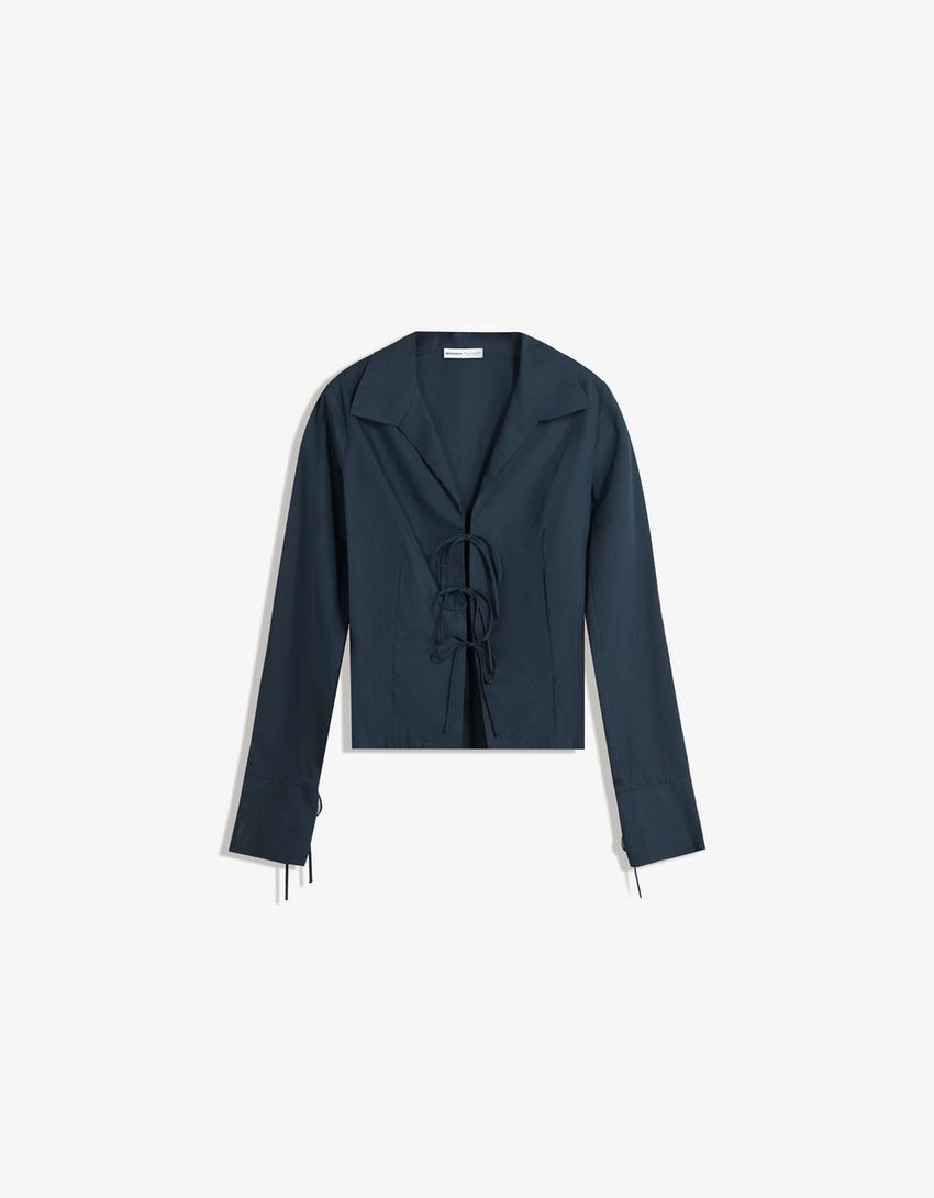Chemise cintrée à nouer-Bleu-3
