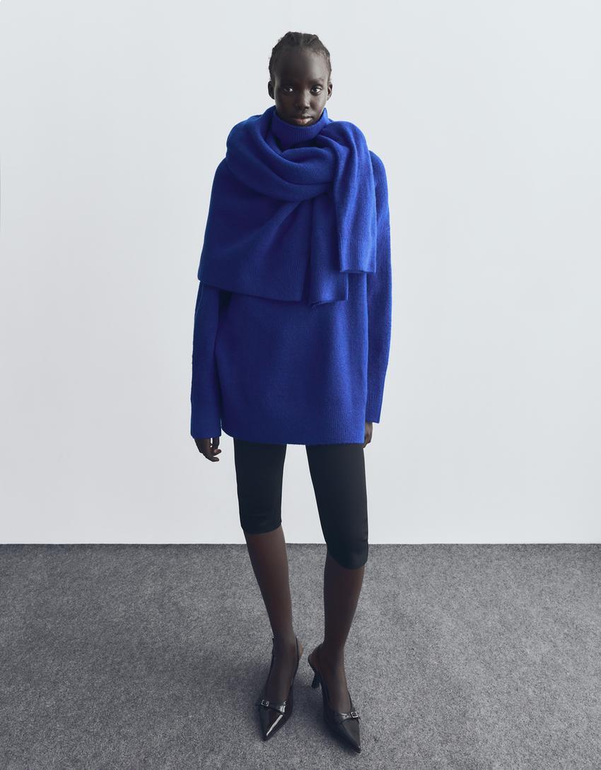 Pull à col montant oversize-Bleu