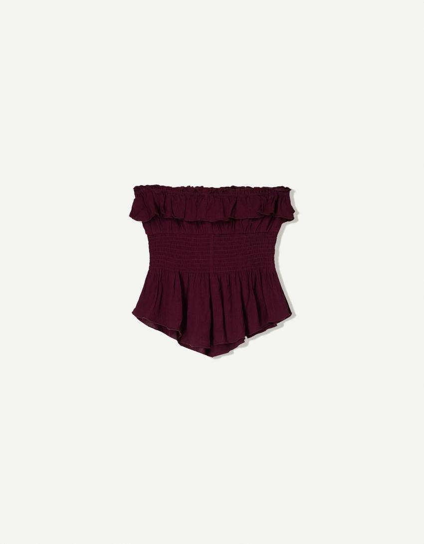 Top bandeau texturé volants-Violet