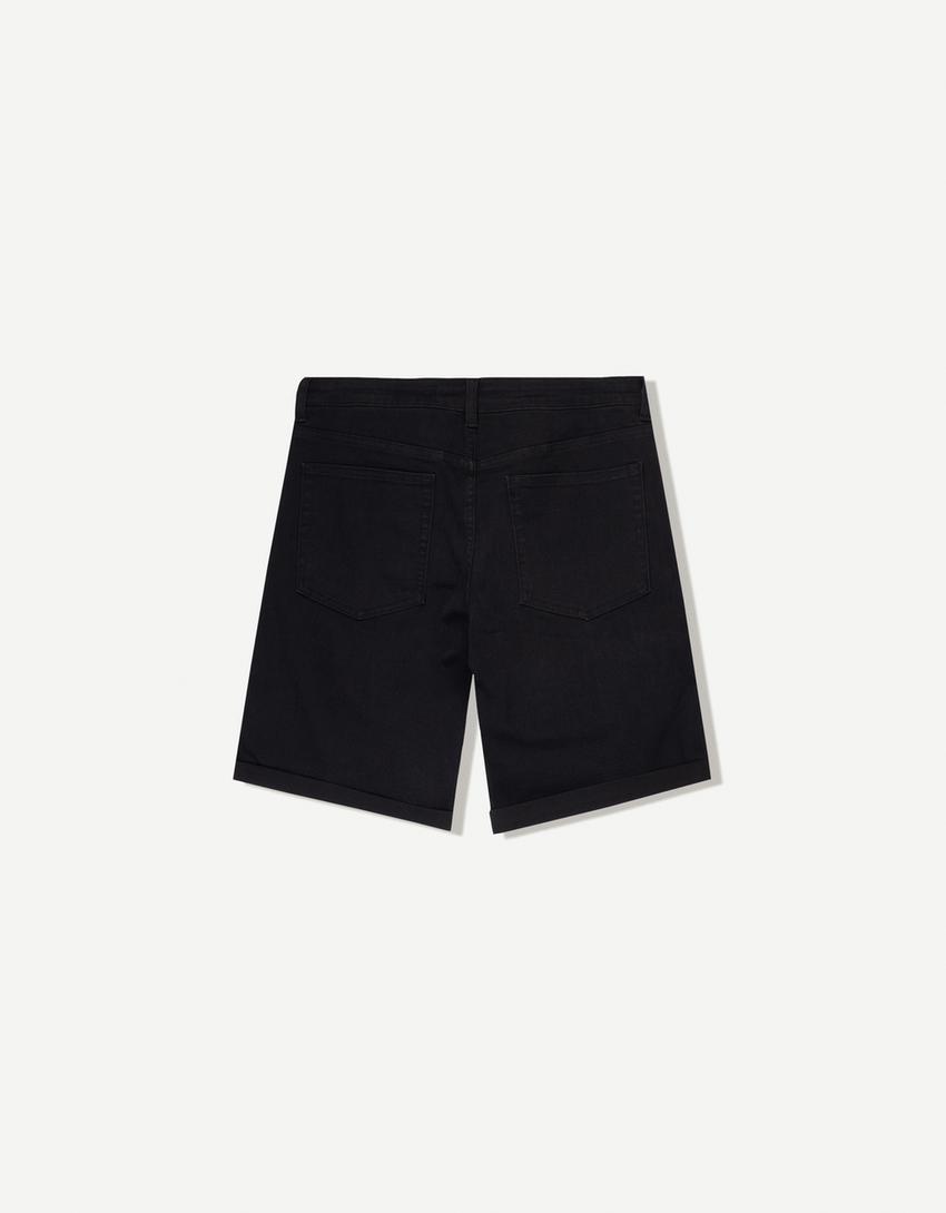 Bermuda denim bas retroussé-Noir