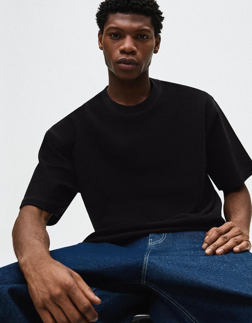 Rövid ujjú plüsspóló-Fekete