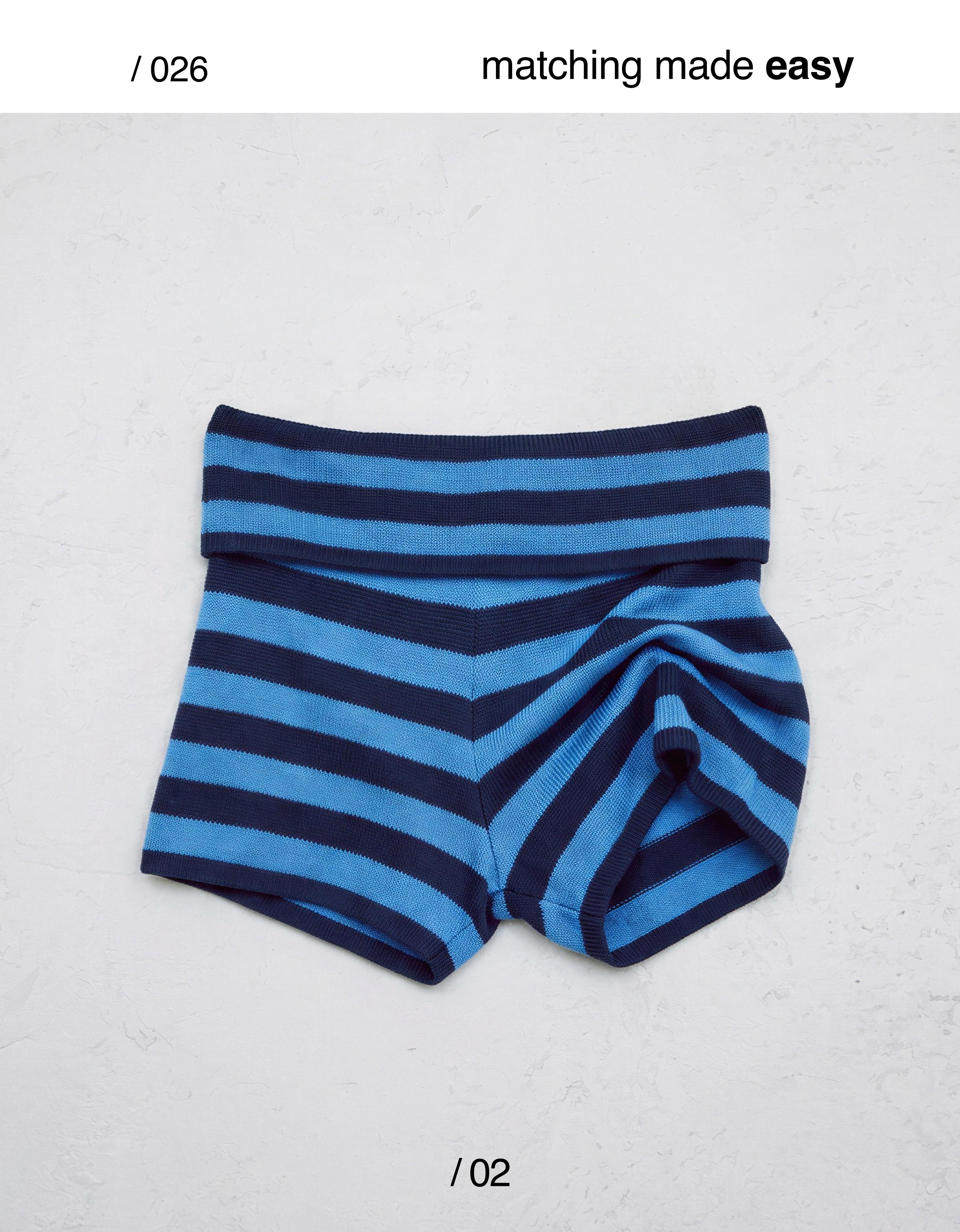 Knitted shorts with turn-up waist — Blue