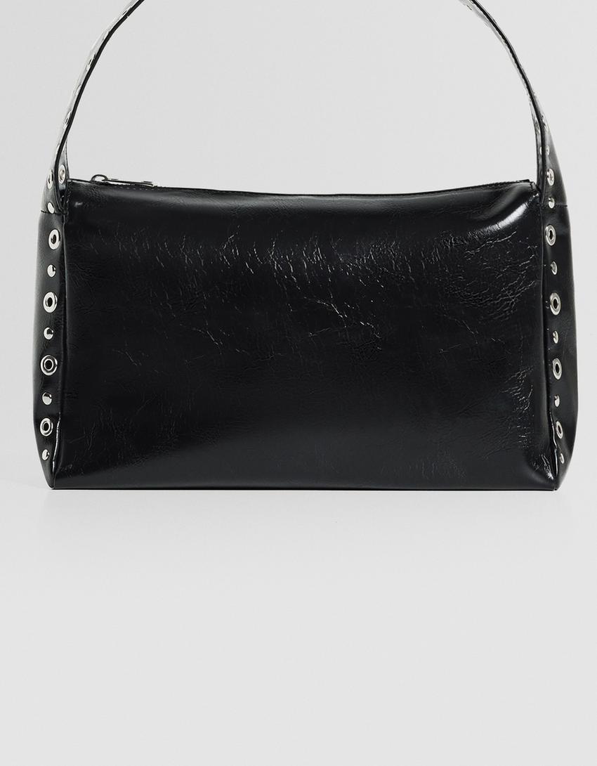 Shoulder bag with eyelets-Black-5