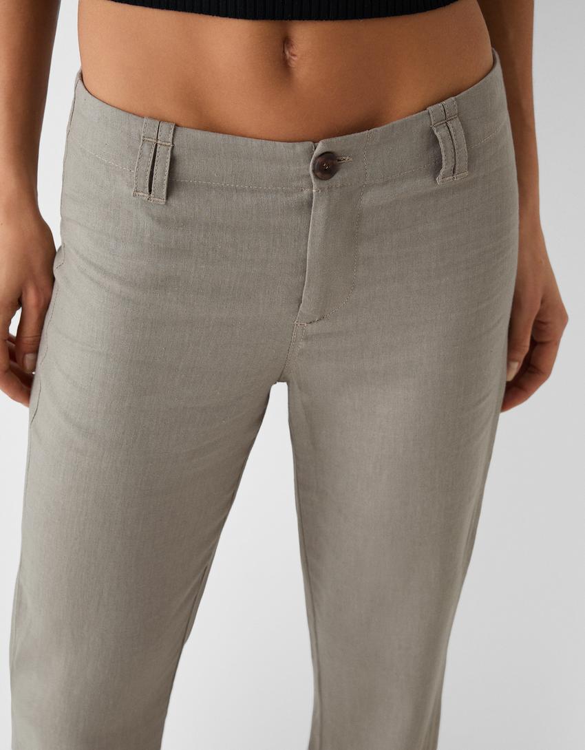 Flared trousers with linen-Khaki-3