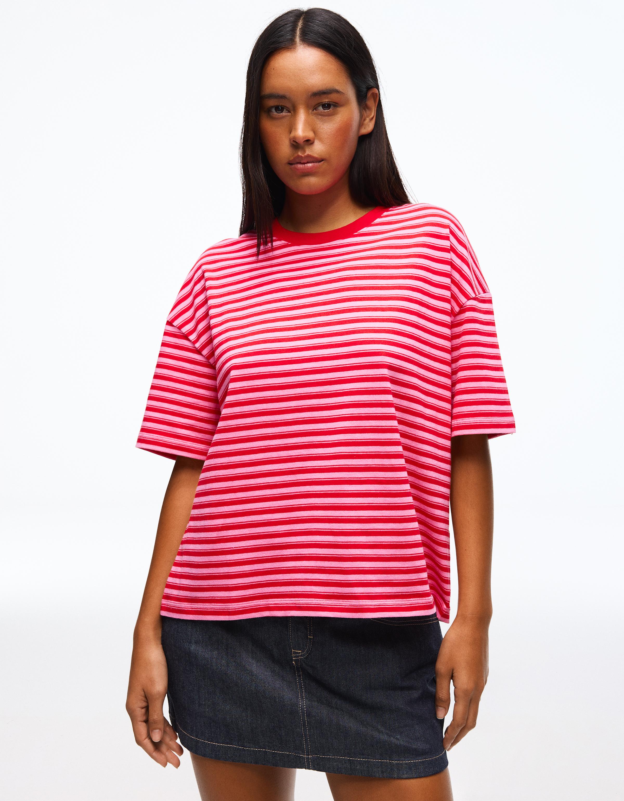Boxy fit striped T-shirt — Pink