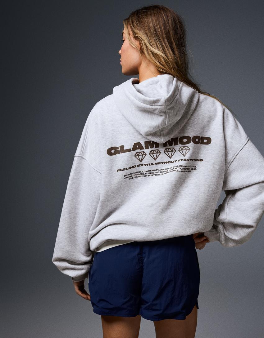 Oversize print hoodie-Grey