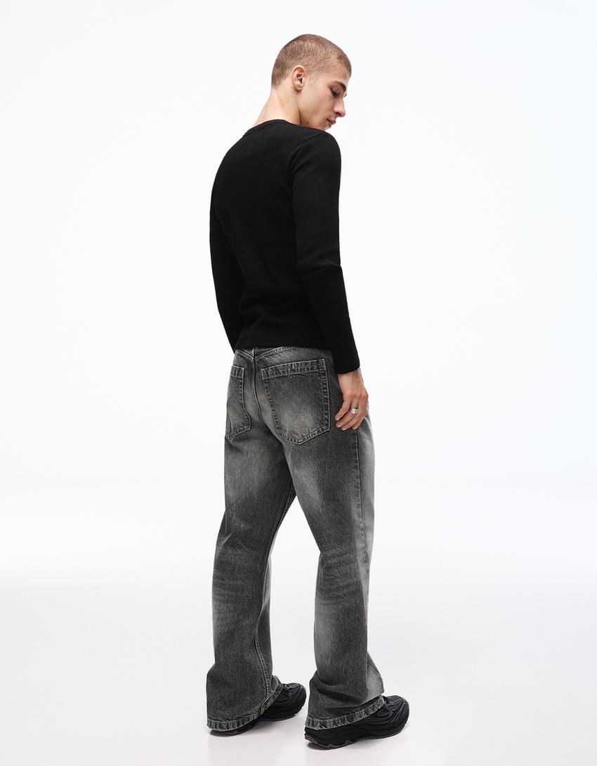 Jeans baggy fit flare fit-Cinzento-escuro