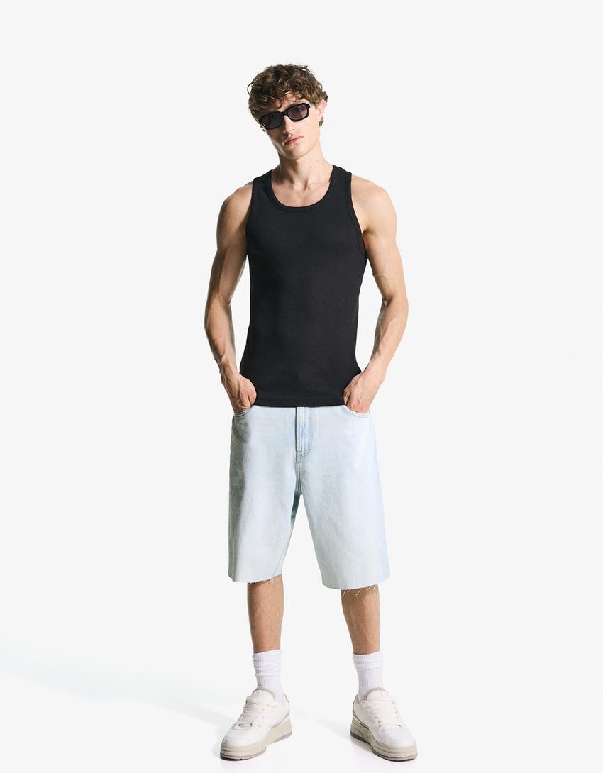 Calções bermuda super baggy fit-Azul claro-0
