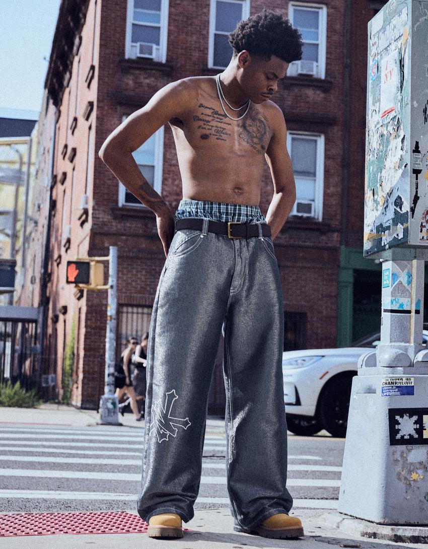 ZOO YORK X BERSHKA embroidered jeans-Grey