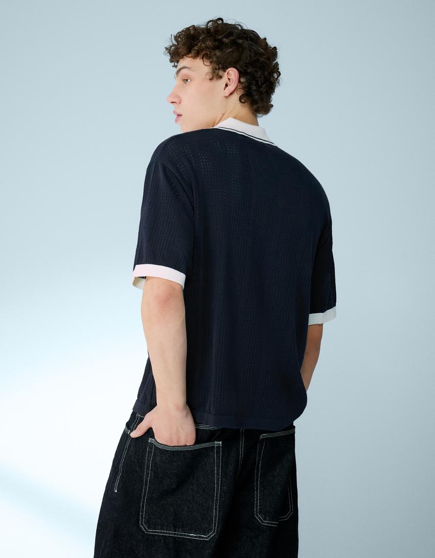 Kemeja polo lengan pendek bergambar-Navy