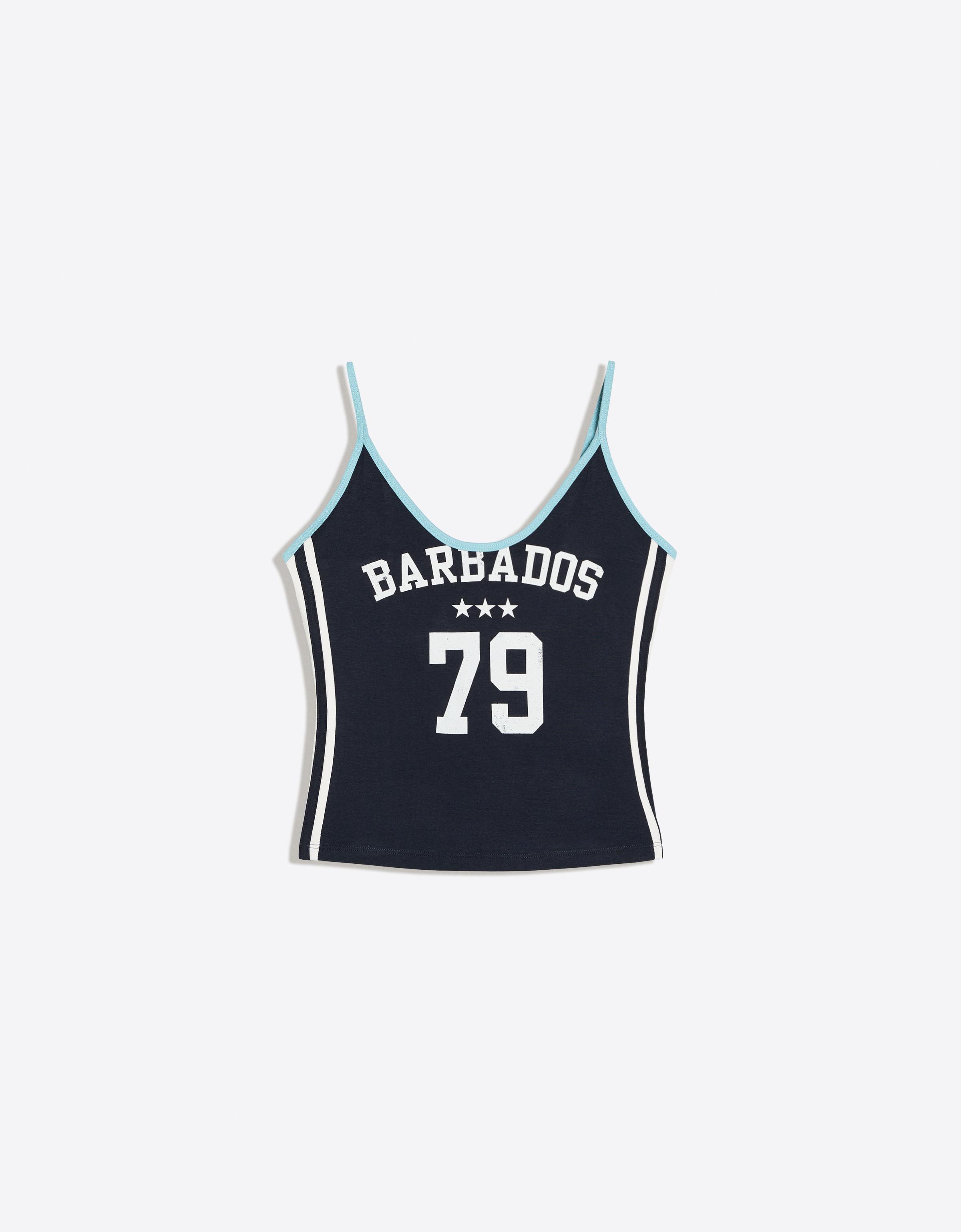 Printed strappy top — Navy