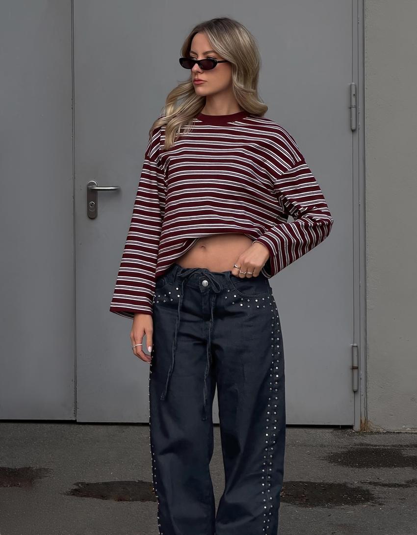 Baggy barrel jeans with studs-Navy