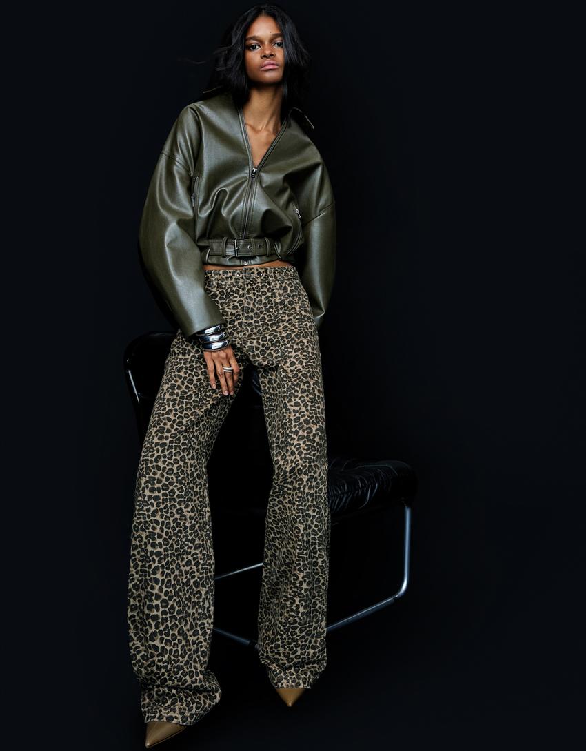 Straight-Leg-Hose im Animalprint mit Nieten-Braun-0