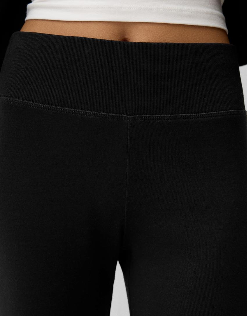 Pantalón flare cintura canalé-Negro-5