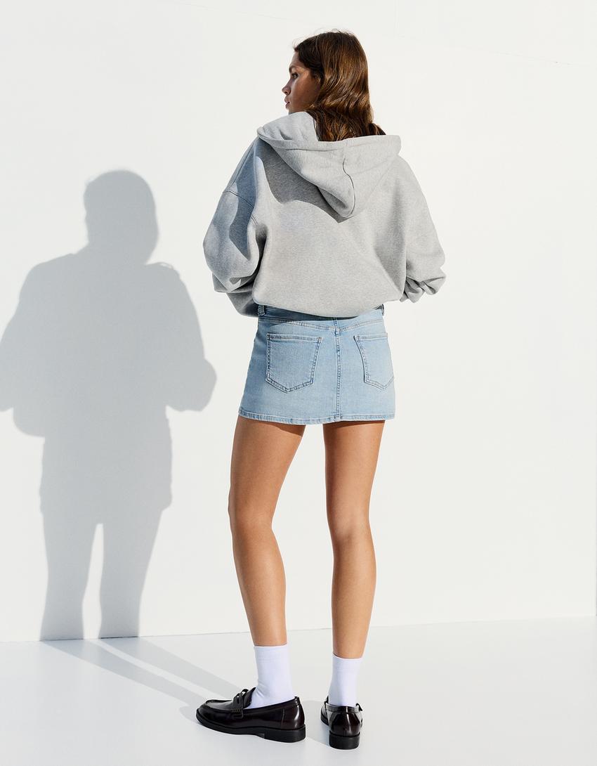 Falda pantalón denim mini elástico-Azul lavado