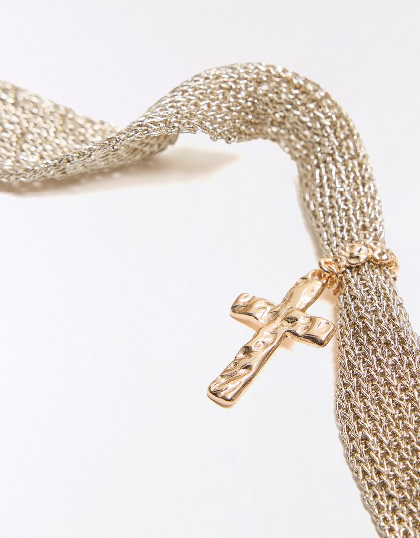 Mesh cross necklace-Gold
