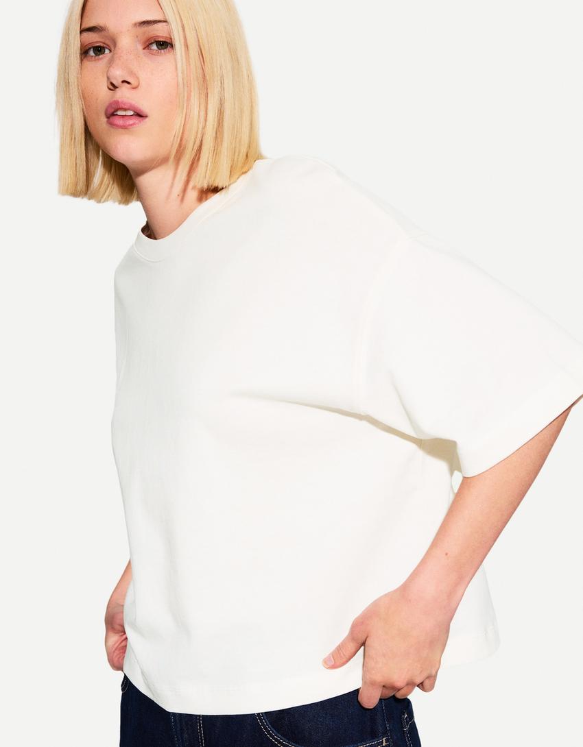 T-shirt de manga curta boxy heavy cotton-Gelo
