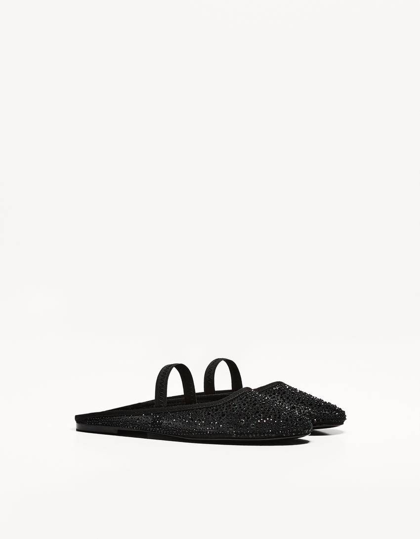 Mesh mule ballet flats-BLACK