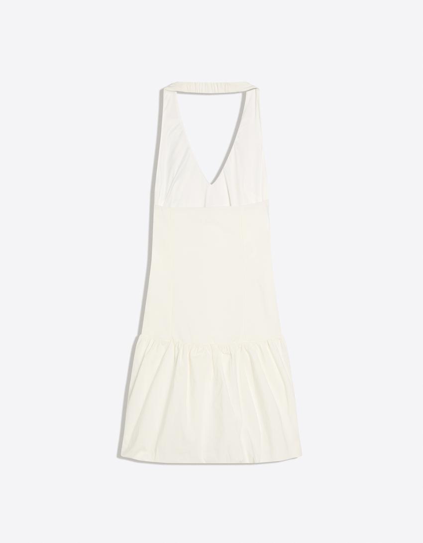 Bengaline balloon mini dress-Off white