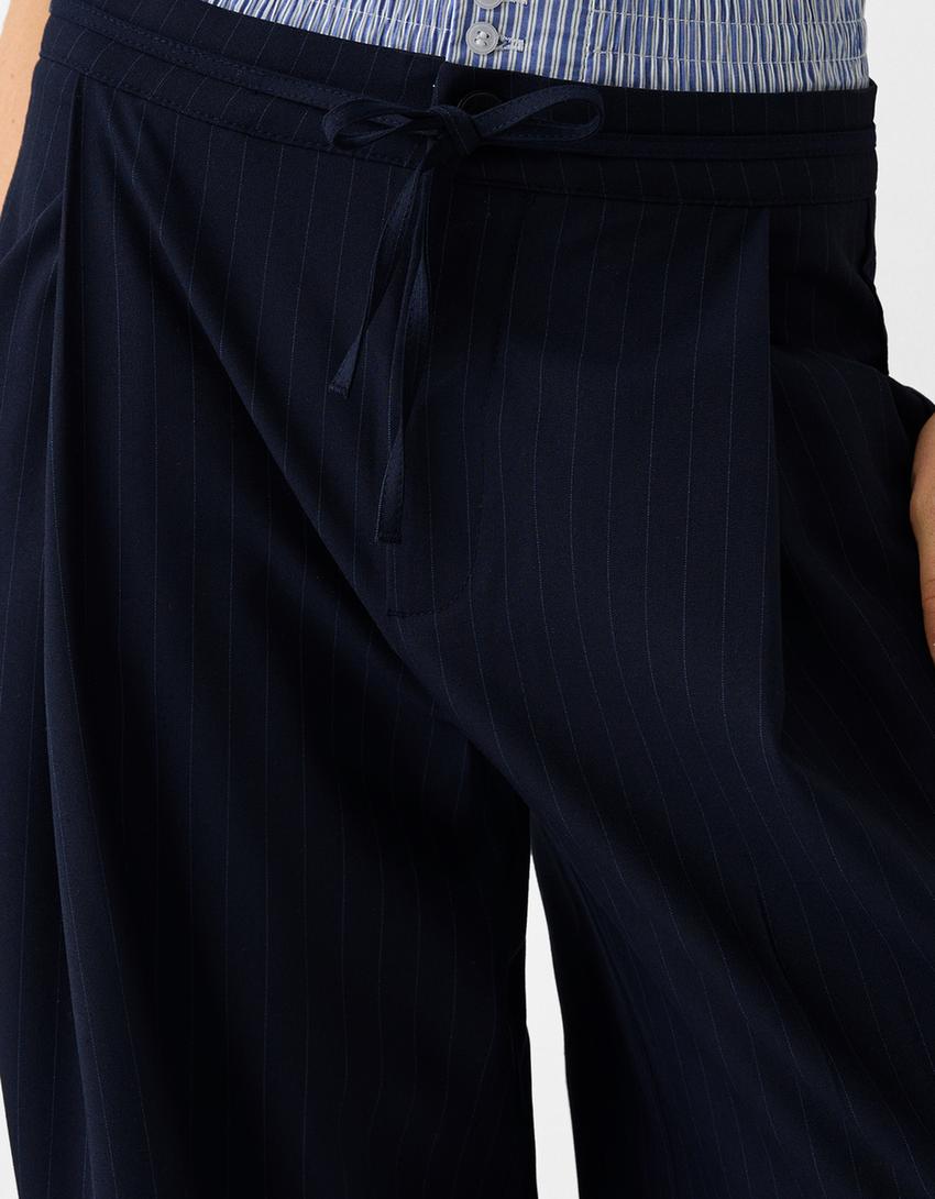 Pinstripe trousers with elastic waistband-Navy-6