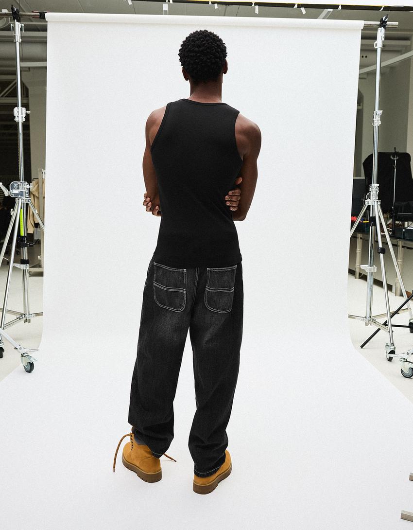 Ribbed vest top-Black