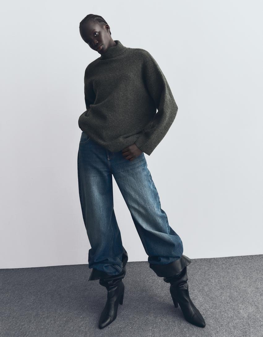 Oversize-Pullover mit Stehkragen-Dunkelgrau