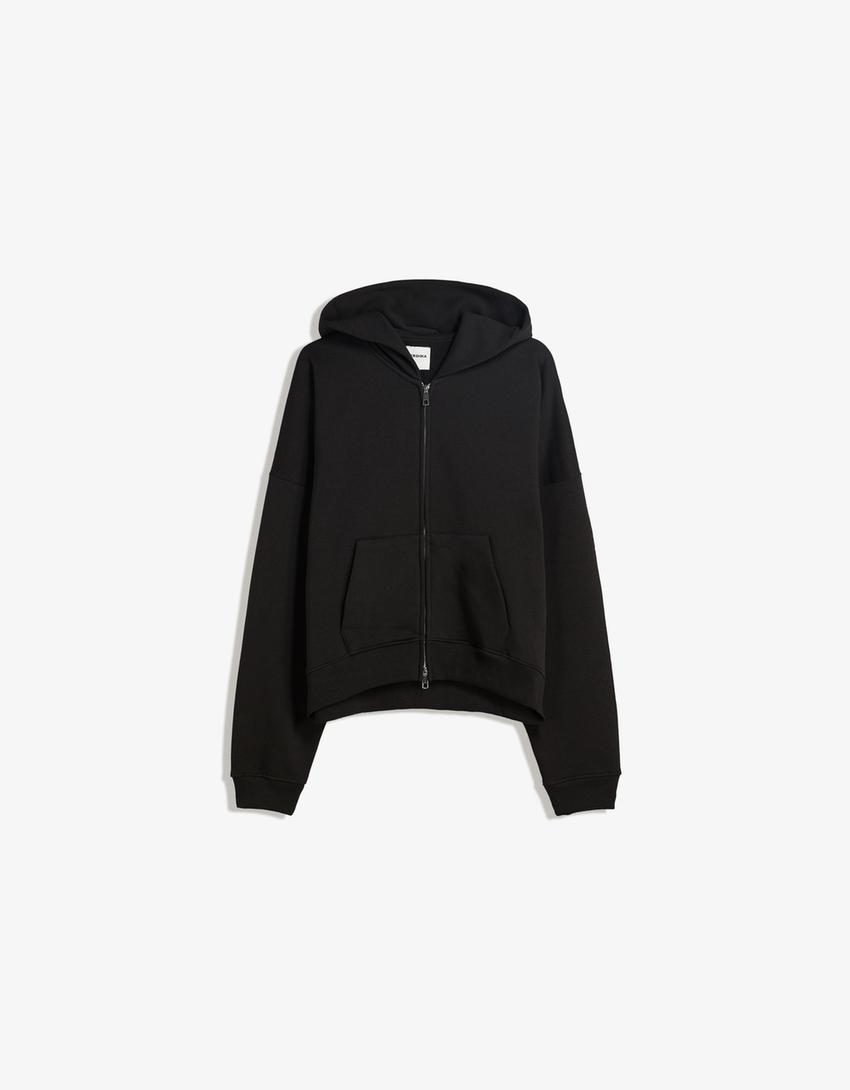 Oversized hoodie met rits-Zwart-3