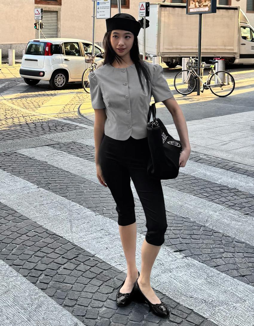 Blazer manga corta abullonada-Gris