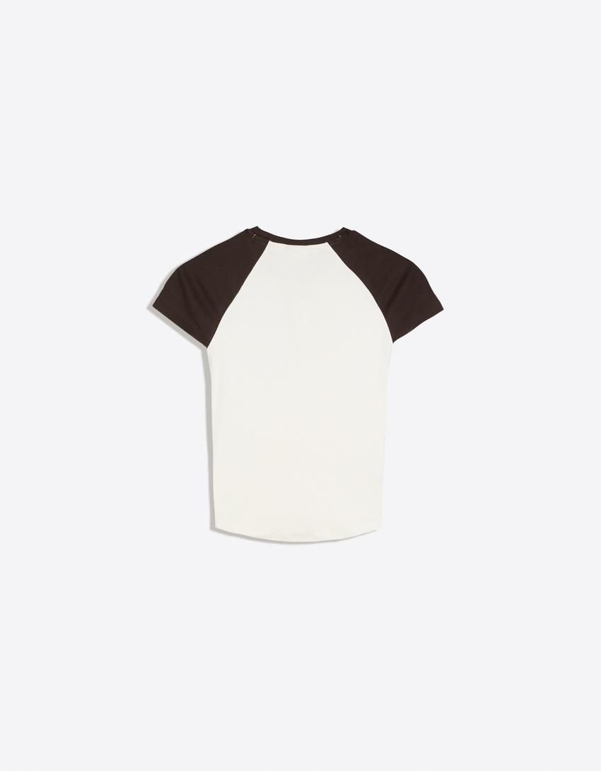T-shirt coupe ajustée et manches raglan-Blanc cassé