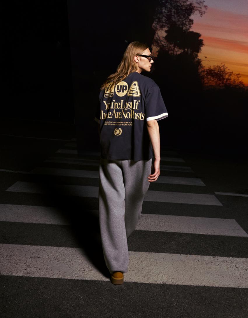 T-shirt manches courtes imprimé-Bleu